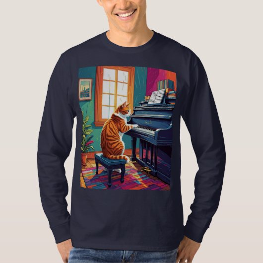 Tabby Cat speelt piano T-shirt (Voorkant)
