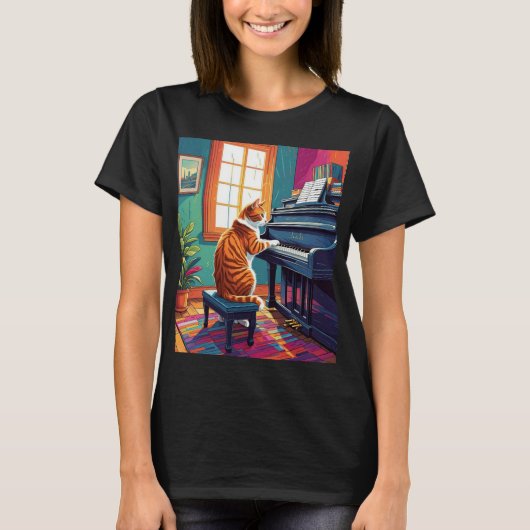 Tabby Cat speelt piano T-shirt (Voorkant)