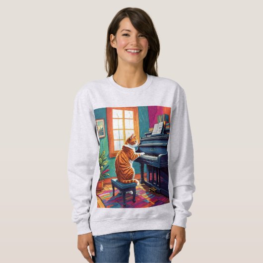 Tabby Cat speelt piano Trui (Voorkant volledig)
