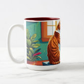 Tabby Cat speelt piano Tweekleurige Koffiemok (Links)