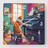 Tabby Cat speelt piano Vierkante Klok (Voorkant)