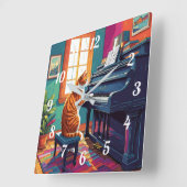 Tabby Cat speelt piano Vierkante Klok (Hoek)