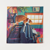 Tabby Cat speelt piano Wandkleed (Voorkant (horizontaal))