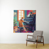 Tabby Cat speelt piano Wandkleed (In situ)