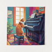 Tabby Cat speelt piano Wandkleed (Voorkant)