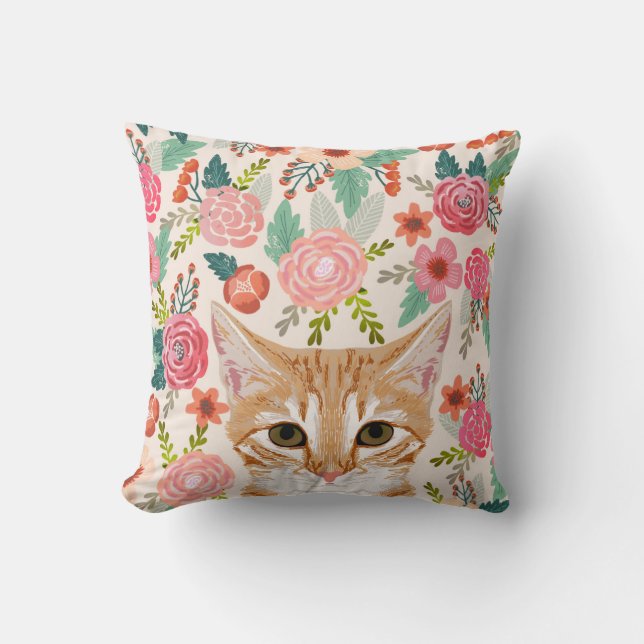 Tabby Cat spring florals schattige kussens van kat (Voorkant)