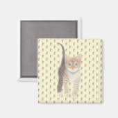 Tabby Cat Square Magnet op geel (Voorkant / Achterkant)