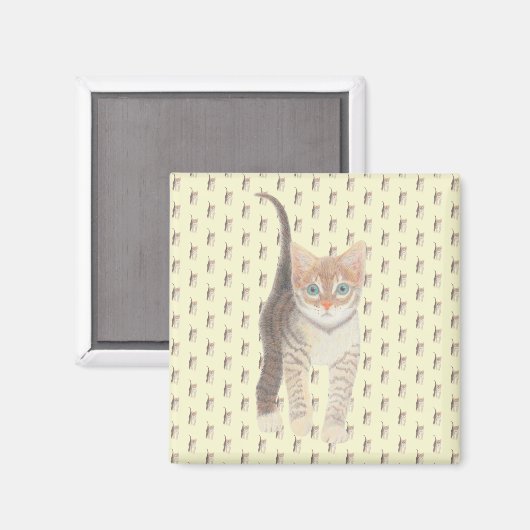 Tabby Cat Square Magnet op geel (Voorkant / Achterkant)