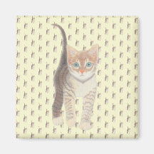 Tabby Cat Square Magnet op geel