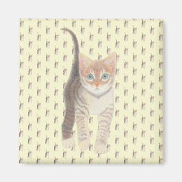 Tabby Cat Square Magnet op geel