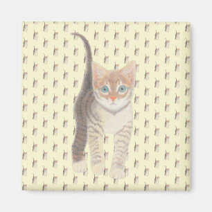 Tabby Cat Square Magnet op geel