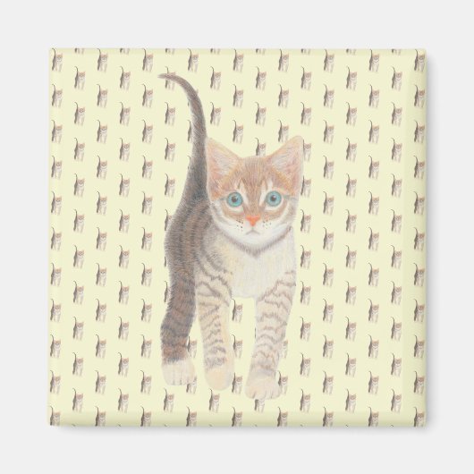 Tabby Cat Square Magnet op geel (Voorkant)
