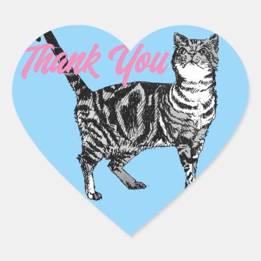 Tabby Cat Stickers Leuke katten Blauw Dank u (Voorkant)