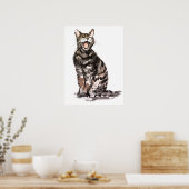 Tabby cat sumie waterverf & inkschilderij poster (Keuken)