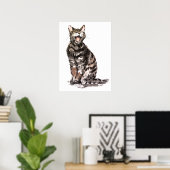 Tabby cat sumie waterverf & inkschilderij poster (Thuiskantoor)