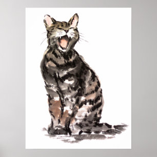 Tabby cat sumie waterverf & inkschilderij poster