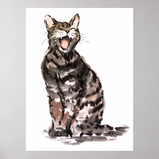 Tabby cat sumie waterverf & inkschilderij poster (Voorkant)