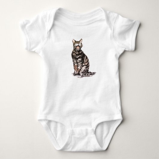 Tabby cat sumie waterverf & inkschilderij romper (Voorkant)