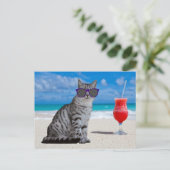 TABBY CAT-SUNLASSEN OP DE BEACH-BRIEFKAARTEN BRIEFKAART (Staand voorkant)