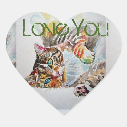 Tabby Cat Tabbies Feline Pet Waterverf Love Hart Sticker (Voorkant)