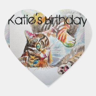 Tabby Cat Tabbies Feline Pet Waterverf Verjaardag Hart Sticker