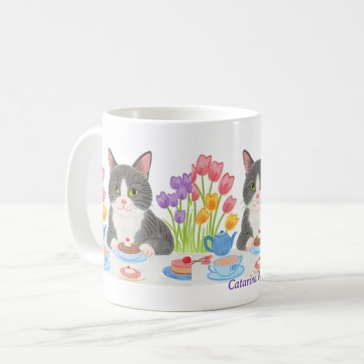 Tabby Cat Tea Party Mug Koffiemok (Voorkant links)