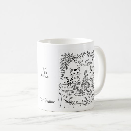 Tabby Cat Tea Time Party Mug Koffiemok (Voorkant rechts)