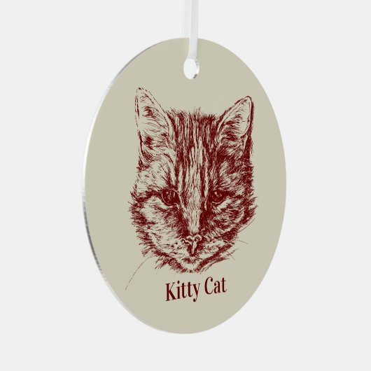 Tabby Cat Tekening Aangepaste kleur Aangepaste naa Metalen Ornament (Voorkant Rechts)