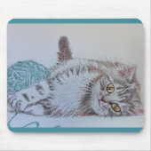Tabby Cat Tekening Blauwgroen katten Computer Mous Muismat (Voorkant)