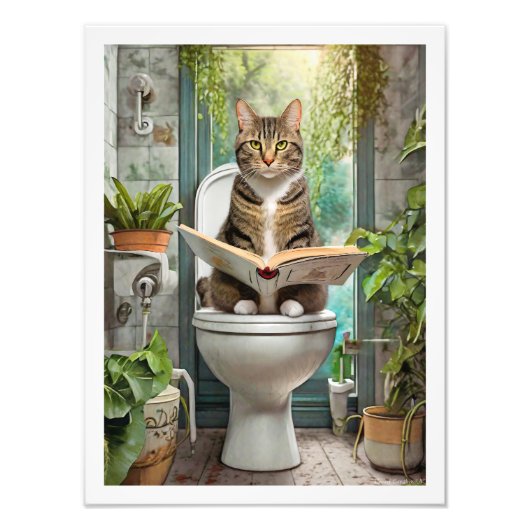 Tabby Cat Toilet Foto Afdruk (Voorkant)