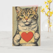 TABBY CAT VALENTINE'S DAY Greeting Card Kaart (Gele Bloem)