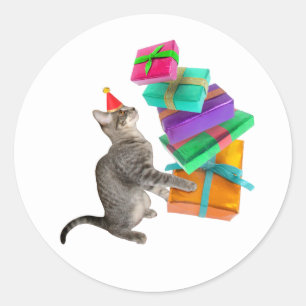 Tabby Cat Verjaardag Cadeau Stapel Ronde Sticker