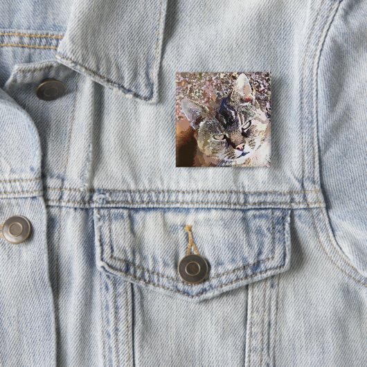TABBY CAT VIERKANTE BUTTON 5,1 CM (In situ)