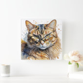Tabby Cat Vierkante Klok (Huis)