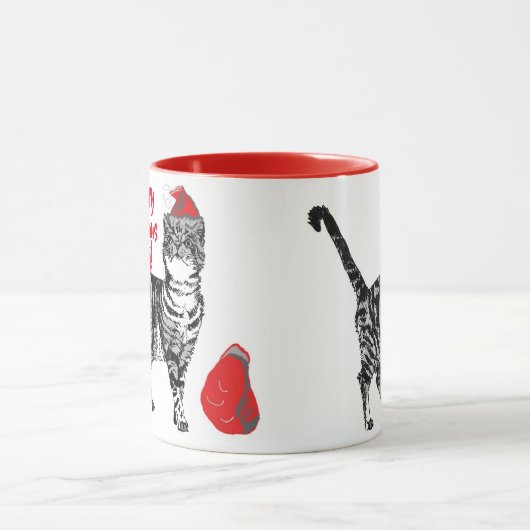 Tabby Cat vrolijke Kerstman Kerstmop Red Kerstmoke Mok (Midden)