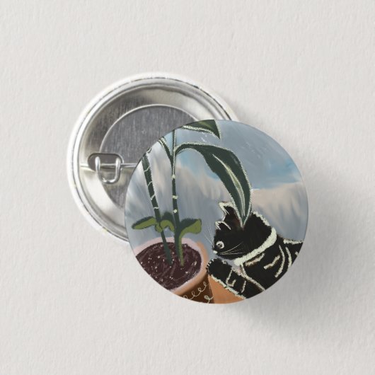 Tabby Cat Watching House Planten Ronde Button 3,2 Cm (Voorkant /achterkant)