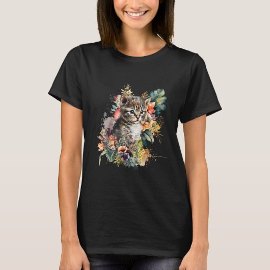 Tabby Cat Watercolor Cute Kitten Cat T-shirt (Voorkant)