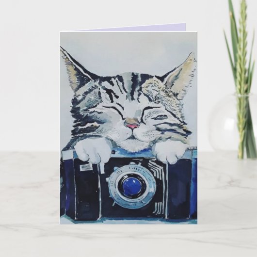 TABBY CAT WATERVERF ART BIRTHDAY Wenskaart Kaart (Voorkant)
