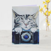 TABBY CAT WATERVERF ART BIRTHDAY Wenskaart Kaart (Gele Bloem)
