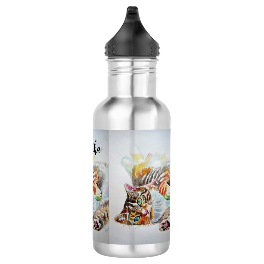 Tabby Cat Waterverf Art Kattenkatten Waterflesje Waterfles (Rechts)