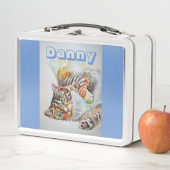 Tabby Cat Waterverf Cute Chids Name Lunch Box (In situ)