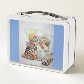 Tabby Cat Waterverf Cute Chids Name Lunch Box (Achterkant)