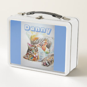 Tabby Cat Waterverf Cute Chids Name Lunch Box