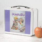 Tabby Cat Waterverf Cute Chids Name Lunch Box (In situ)