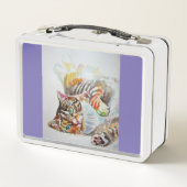 Tabby Cat Waterverf Cute Chids Name Lunch Box (Achterkant)