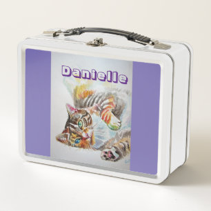 Tabby Cat Waterverf Cute Chids Name Lunch Box