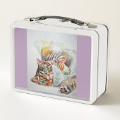 Tabby Cat Waterverf Cute Chids Name Lunch Box (Achterkant)