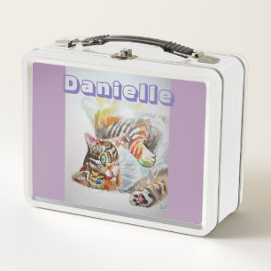 Tabby Cat Waterverf Cute Chids Name Lunch Box