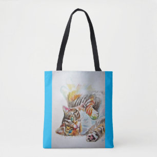 Tabby Cat Waterverf Ginger Cats lovers Canvas tas