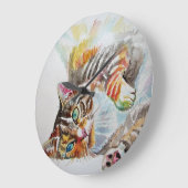 Tabby Cat Waterverf Schilderen Kunstwandklok Grote Klok (Hoek)